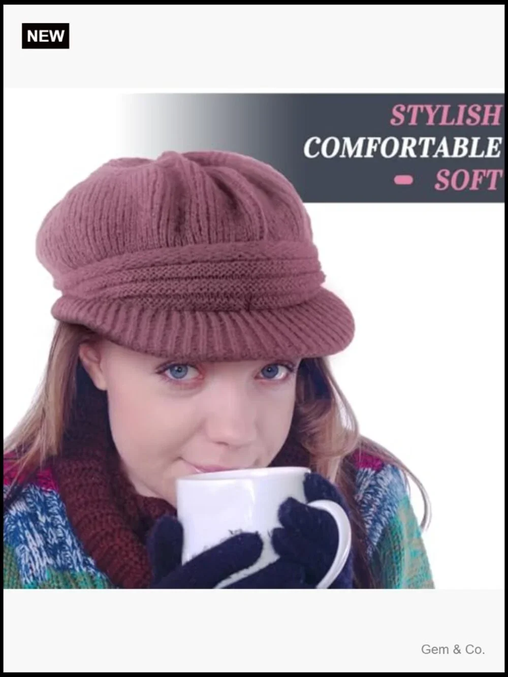 3 Pack Slouchy Knit Newsboy Beanies with Visor Winter Hats for Women